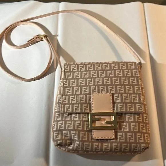 Authentic EUC FENDI Zucchino Monogram Pink Gold Crossbody/ Shoulder Bag